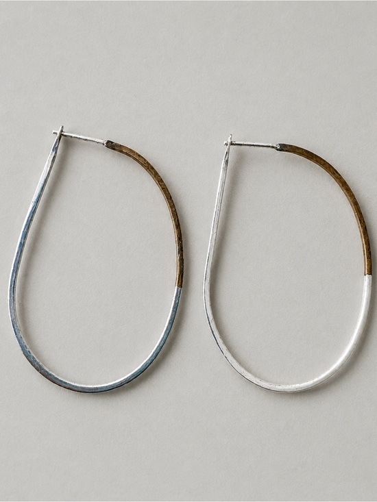 Jewelry - Two-Tone Teardrop Hoop Earrings Silver Gold Tone Modern Minimalist